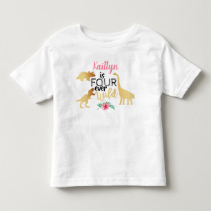 T-shirt Pour Les Tous Petits Quatre Forever Wild Dinosaur Girls 4ème anniversai