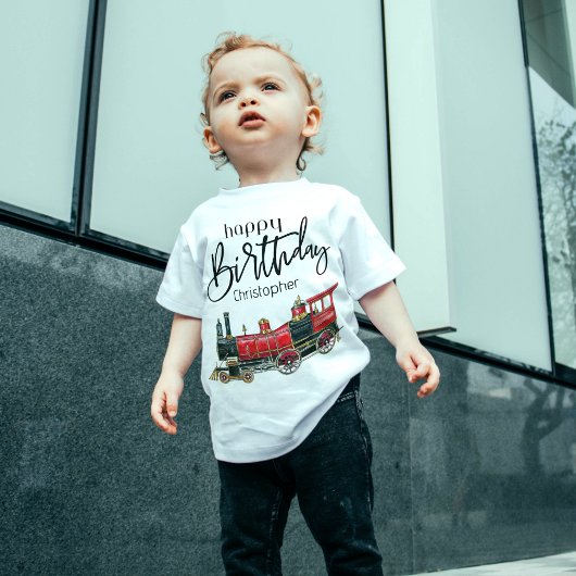 T-shirt Pour Les Tous Petits Red Train Joyeux anniversaire "Votre nom"