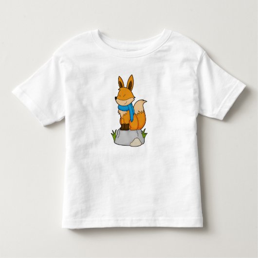 T-shirt Pour Les Tous Petits Renard avec Écharpe sur Rocher (Devant)