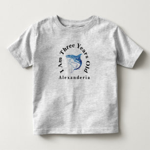 T-shirt Pour Les Tous Petits Requin bleu Anniversaire ajoute un nom, j'ai 3 ans