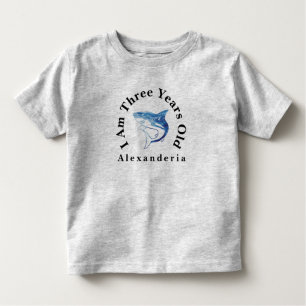 T-shirt Pour Les Tous Petits requin bleu Anniversaire ajouter nom, j'ai 3 ans