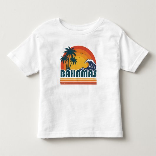 T-shirt Pour Les Tous Petits Retro Bahamas Beach Summer Sunset 70s Palm Tree (Devant)