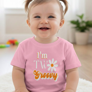 T-shirt Pour Les Tous Petits Retro Deux Filles Groovy 2e Anniversaire