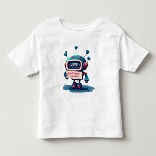 T-shirt Pour Les Tous Petits Robot mignon avec le coeur bleu Valentines Texte,