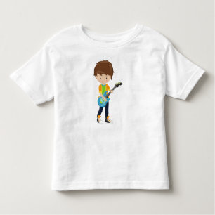 T-shirt Pour Les Tous Petits Rock Bois, Cheveux Brown, Lecteur de guitare, Musi