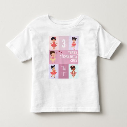 T-shirt Pour Les Tous Petits Rose Pop Cartoon Pastel Ballerine 3e Anniversaire (Devant)