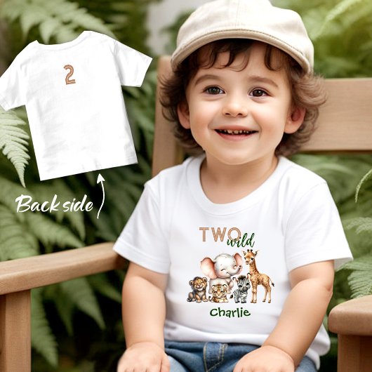 T-shirt Pour Les Tous Petits Safari Jungle Cute Animaux Deux Sauvages 2e Annive
