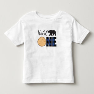 T-shirt Pour Les Tous Petits Sauvageon Ours Noir Carreaux Bleus 1er Anniversair