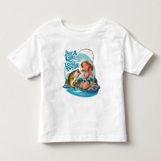 T-shirt Pour Les Tous Petits Serenitys Catch : Une fille pêche sur un rocher (Devant)