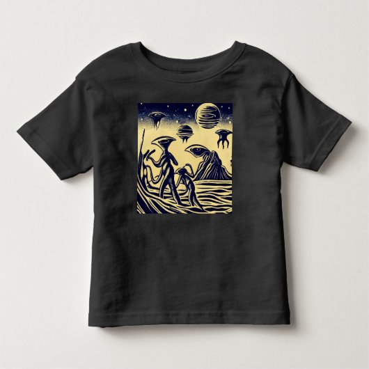 T-shirt Pour Les Tous Petits SF - Aliens Sur Une Planète Étrange Bois 1 (Devant)