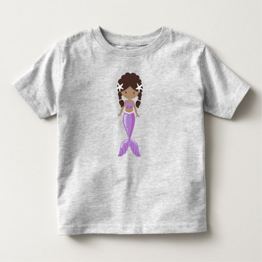T-shirt Pour Les Tous Petits Sirène Afro-Américaine, Mignonne Sirène, Queue (Devant)