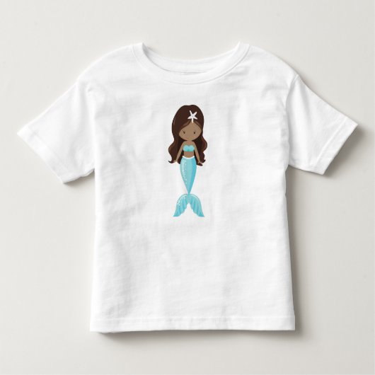 T-shirt Pour Les Tous Petits Sirène Afro-Américaine, Mignonne Sirène, Queue Ble (Devant)