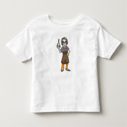 T-shirt Pour Les Tous Petits Squelette comme coiffeur avec ciseaux (Devant)