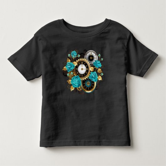 T-shirt Pour Les Tous Petits Steampunk Clock and Turquoise Roses on Striped (Devant)