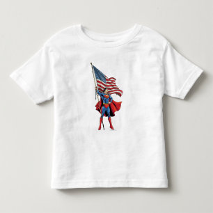 T-shirt Pour Les Tous Petits Superman tenant le drapeau américain
