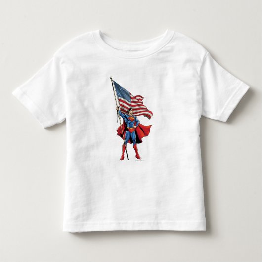 T-shirt Pour Les Tous Petits Superman tenant le drapeau américain (Devant)