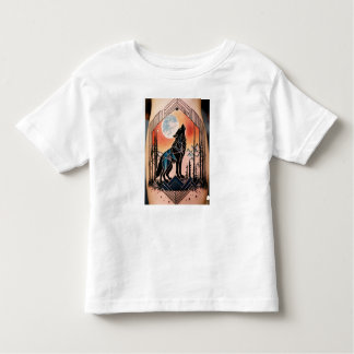 T-shirt Pour Les Tous Petits Tatouage géométrique du loup avec paysage nocturne
