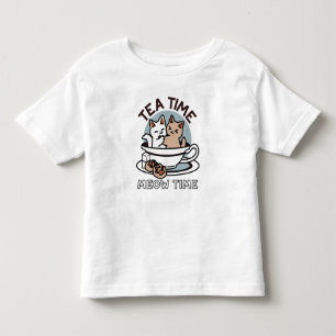 T-shirt Pour Les Tous Petits Tea Time Meow Time - Cute Cat and Tea Design