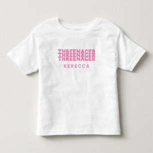 T-shirt Pour Les Tous Petits Threenager lettrage rétro nom rose