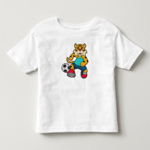 T-shirt Pour Les Tous Petits Tigre en joueur de football avec balle de football