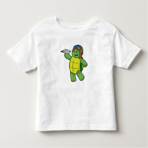 T-shirt Pour Les Tous Petits Tortue comme pilote avec avion en papier