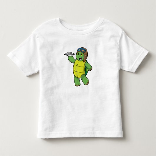 T-shirt Pour Les Tous Petits Tortue comme pilote avec avion en papier (Devant)