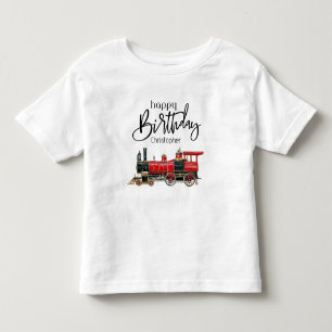 T-shirt Pour Les Tous Petits Train Rouge Joyeux Anniversaire "Votre Nom"
