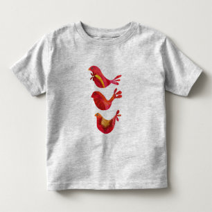 T-shirt Pour Les Tous Petits Trio rouge folklorique mignon des oiseaux