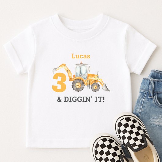 T-shirt Pour Les Tous Petits Trois & Fou de Creuser Construction 3e Anniversair