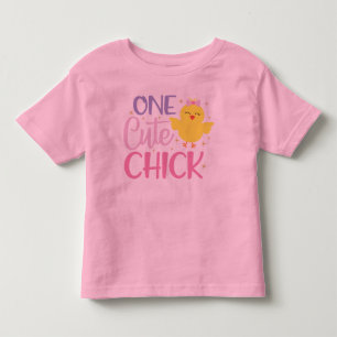 T-shirt Pour Les Tous Petits Un mignon poussin jaune rose fille moderne