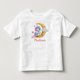 T-shirt Pour Les Tous Petits Unicorn Fille Mignon Lune Nuages Rose Personnalise