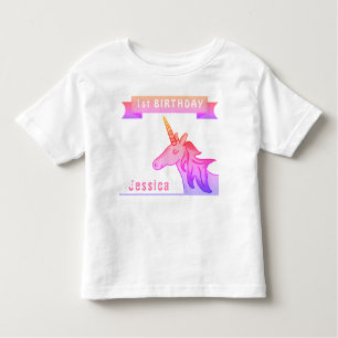 T-shirt Pour Les Tous Petits Unicorne rose 1er anniversaire fille