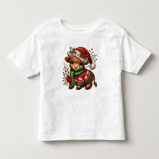 T-shirt Pour Les Tous Petits Vache de Noël bébé des Highlands (Devant)