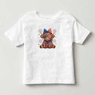 T-shirt Pour Les Tous Petits Vache Highland patriotique avec étoiles et bandes