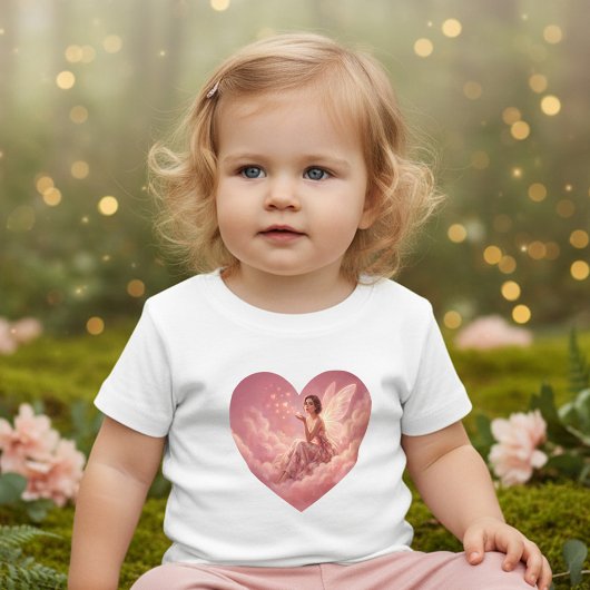 T-shirt Pour Les Tous Petits Valentine Fairy on Pink Clouds Fantasy Art