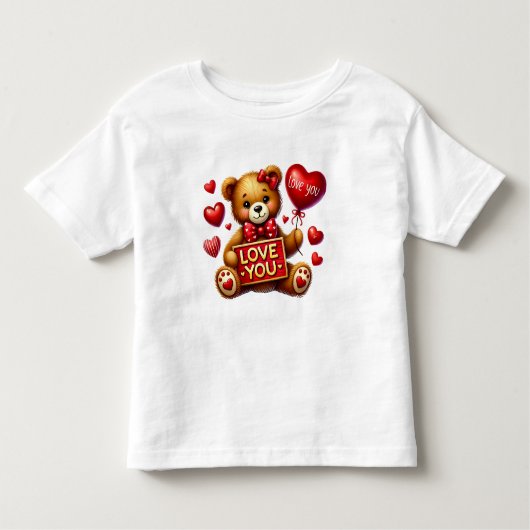 T-shirt Pour Les Tous Petits Valentine I Love You Teddy Bear Rouge (Devant)