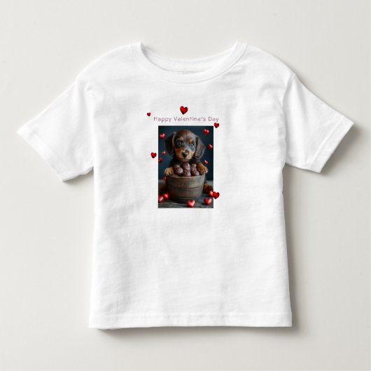T-shirt Pour Les Tous Petits Valentine's Day Dachshund Puppy Red Hearts (Devant)