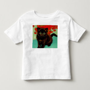 T-shirt Pour Les Tous Petits Van Gogh Chat noir Fleurs rouges