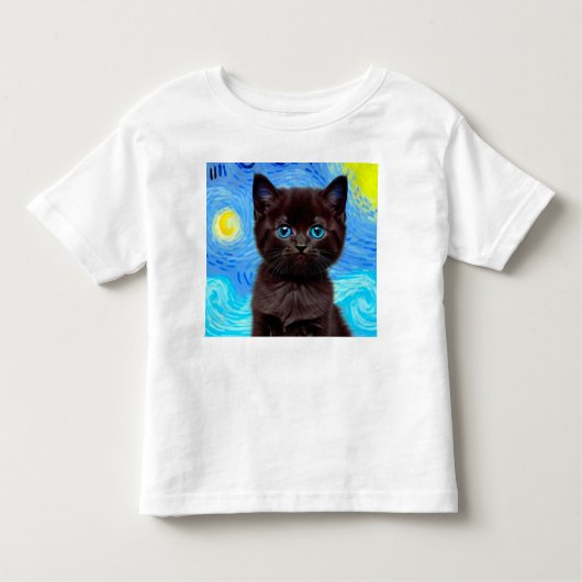 T-shirt Pour Les Tous Petits Van Gogh Starry Night Black Cat (Devant)