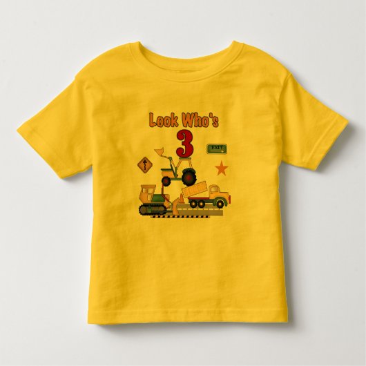 T-shirt Pour Les Tous Petits Véhicules de construction 3e chemises d'anniversai (Devant)