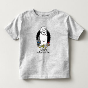 T-shirt Pour Les Tous Petits Vétérinaire Vieux Anglais Berger Gris 1 Cute Vet