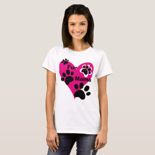 T-shirt Pour Maman Fourrure Grand Cœur Rose Empreintes de