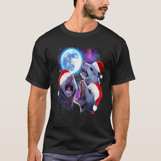 T-shirt Pour Noël trois opossum hurlant à la lune P (Devant)