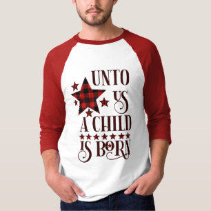 T-shirt Pour nous un enfant est né Noël Plaid