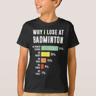 T-shirt Pourquoi je perds au badminton, joueur de badminto