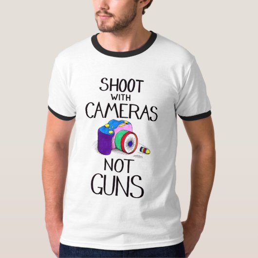 T-shirt Pousse avec des appareils-photo, pas armes à feu (Devant)