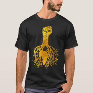 T-shirt Power Fist Africa Racines Black History Pride Gold