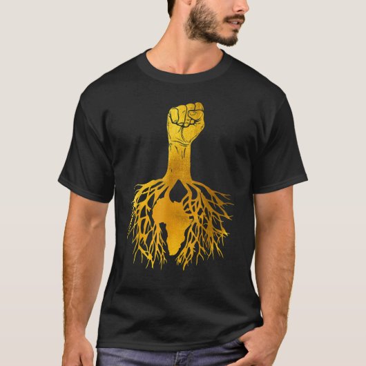 T-shirt Power Fist Africa Racines Black History Pride Gold (Devant)