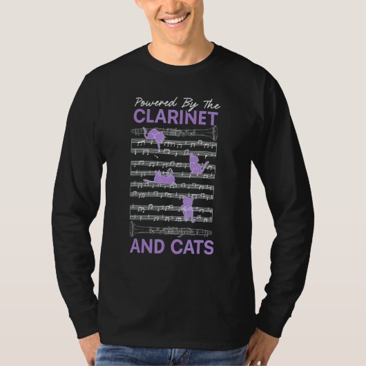 T-shirt Powered By Clarinet And Cats Kitty  Musician (Devant)