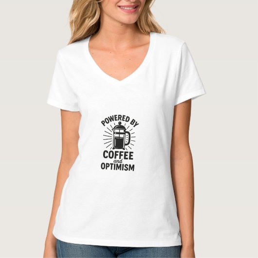 T-shirt Powered by Coffee and Optimism Illustration (Devant)